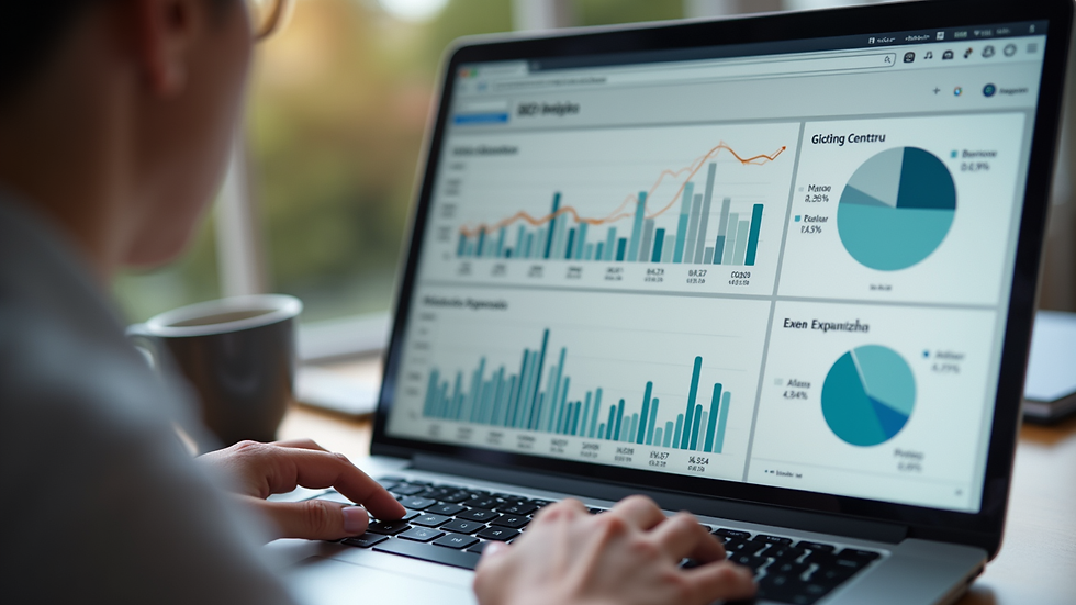 High angle view of a laptop screen showing local SEO analytics