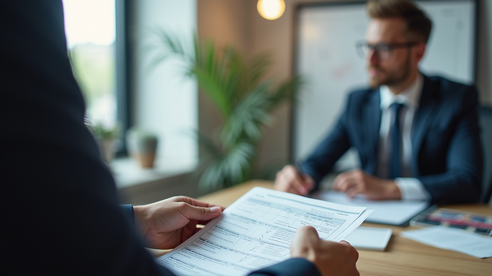 Eye-level view of a business consultant explaining documents to a client