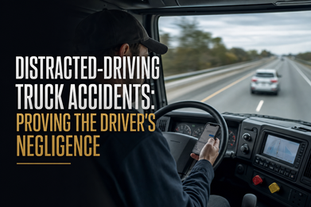 distracted driving truck accident — commercial driver using a phone behind the wheel of a semi-truck