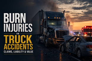 truck accident burn injury — commercial semi-truck fuel fire on a highway