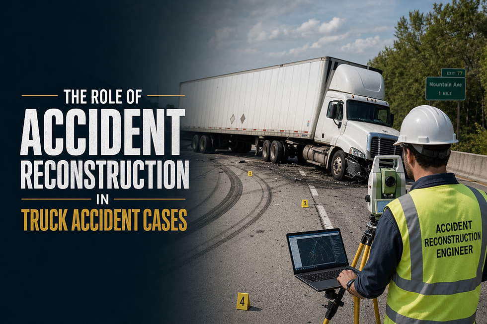 truck accident reconstruction — engineer mapping a semi-truck crash scene with total station and EDR data