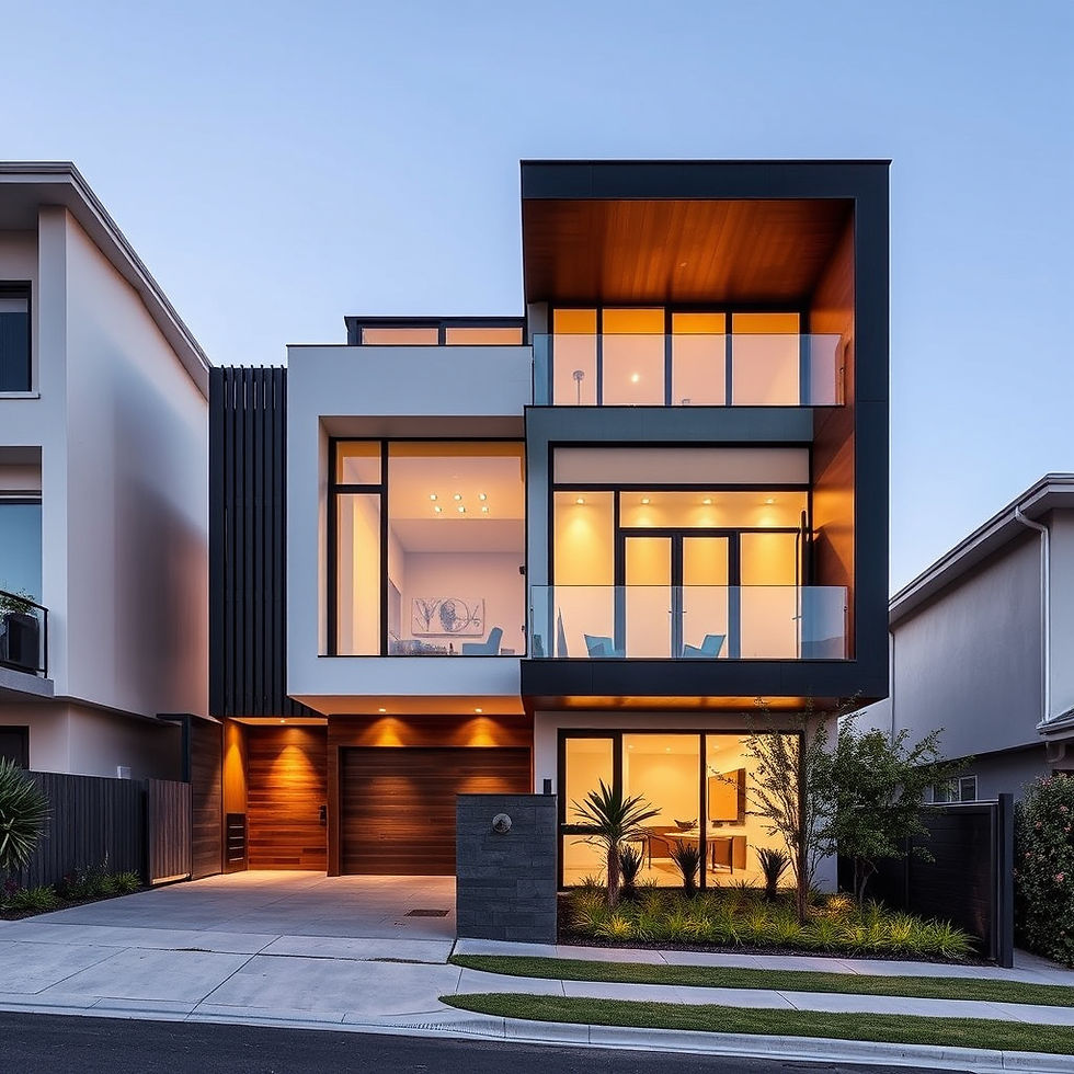 Eye-level view of modern residential building with large windows