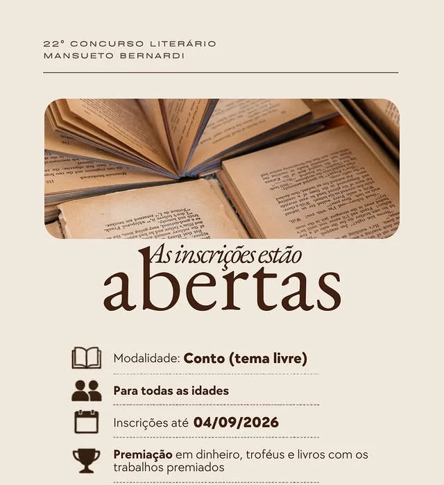 04/09/2026 | 22º Concurso Literário Mansueto Bernardi | Concursos Literários