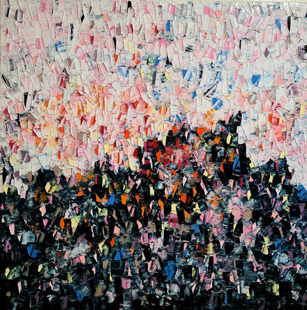 TechniColour Smaze Show , 2024, Oil on Canvas, 36 x 36 in.