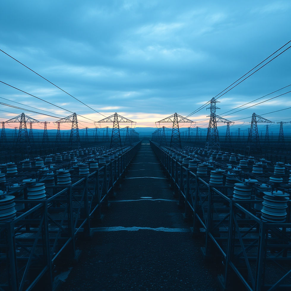 Eye-level view of a large AI data centre with rows of servers and cooling systems
