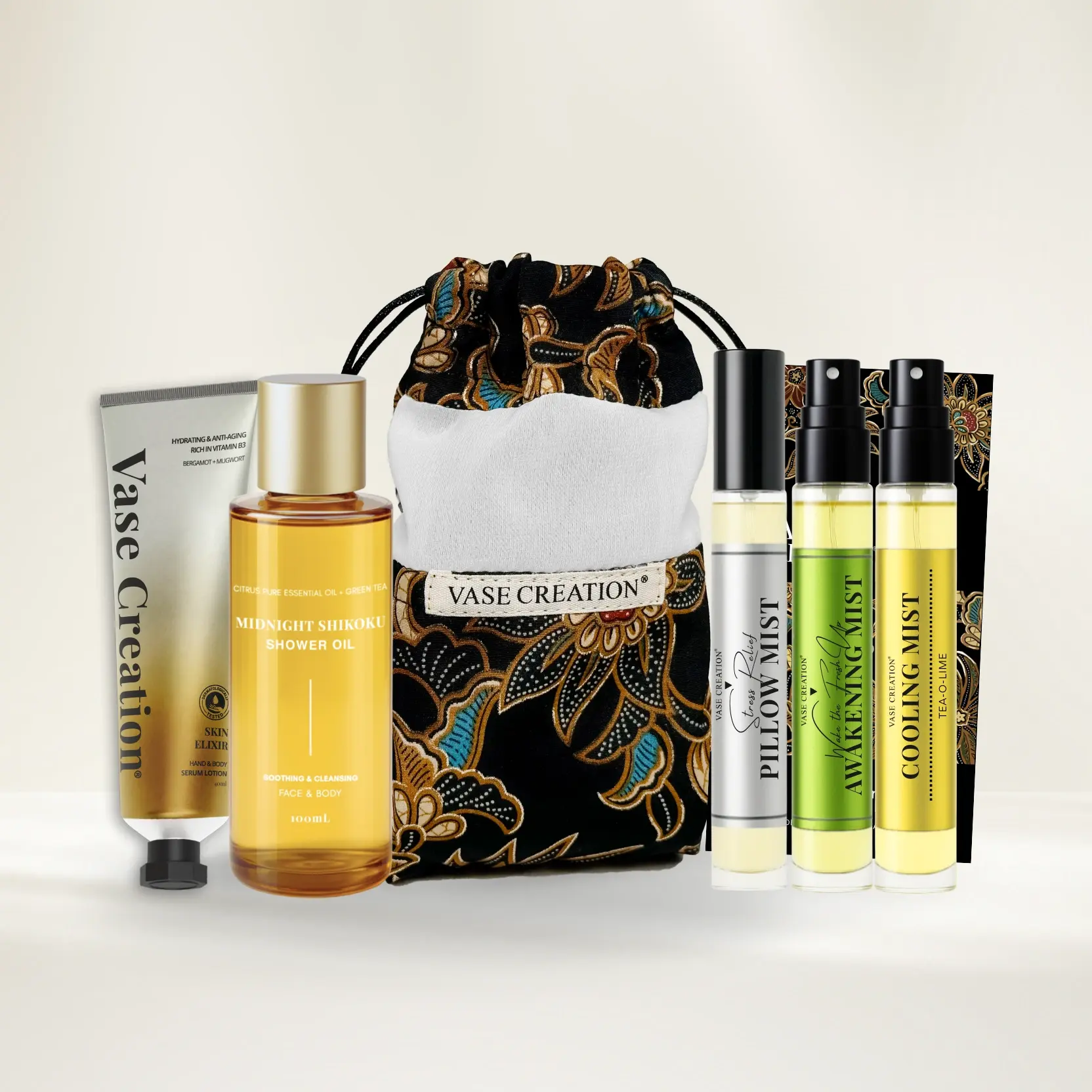 Vase Creation Heritage Batik travel set – traditional print personal care bundle