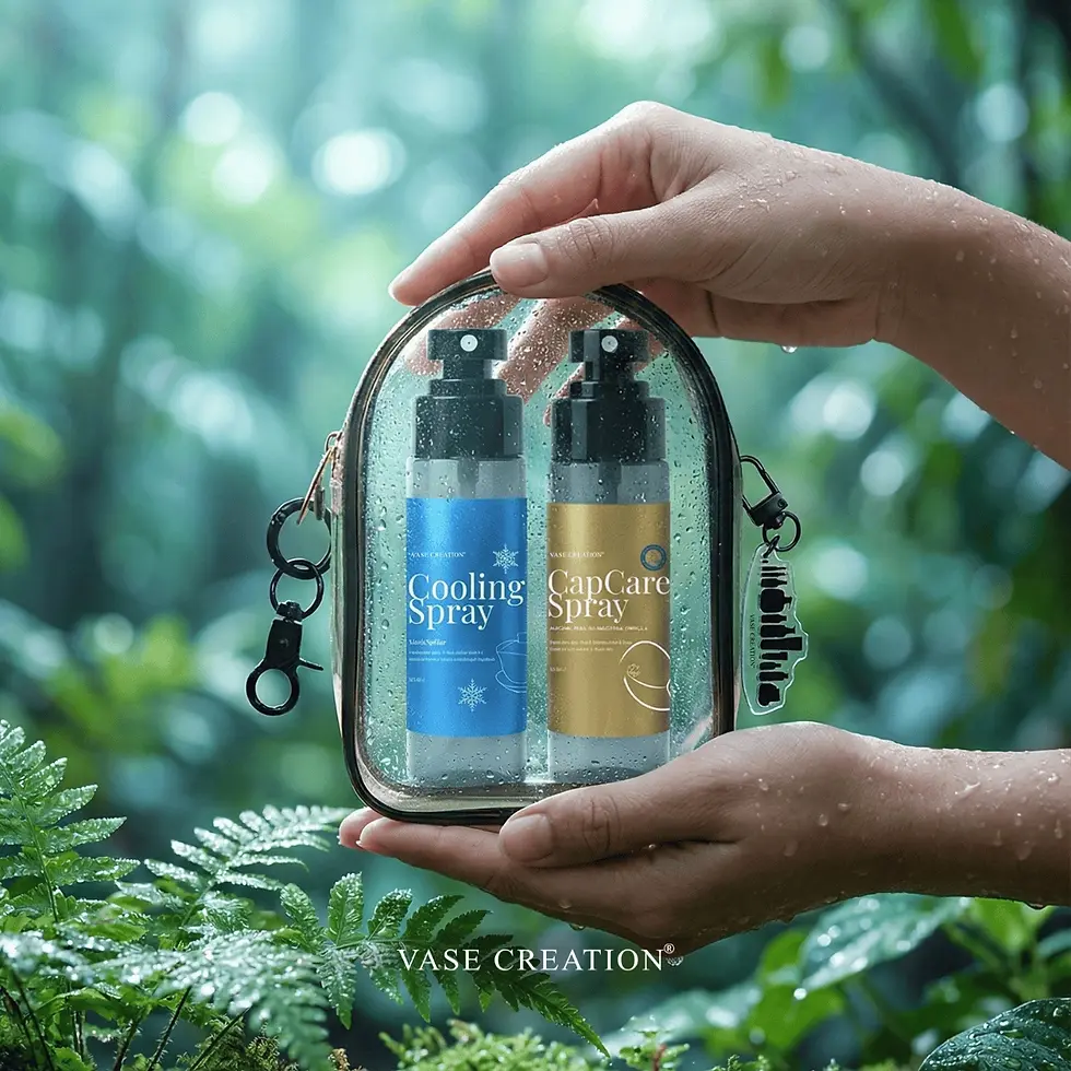 Vase Creation Fresh Tide Duo Set featuring a Cooling Body Spray and Non-Alcohol Cap Care Spray