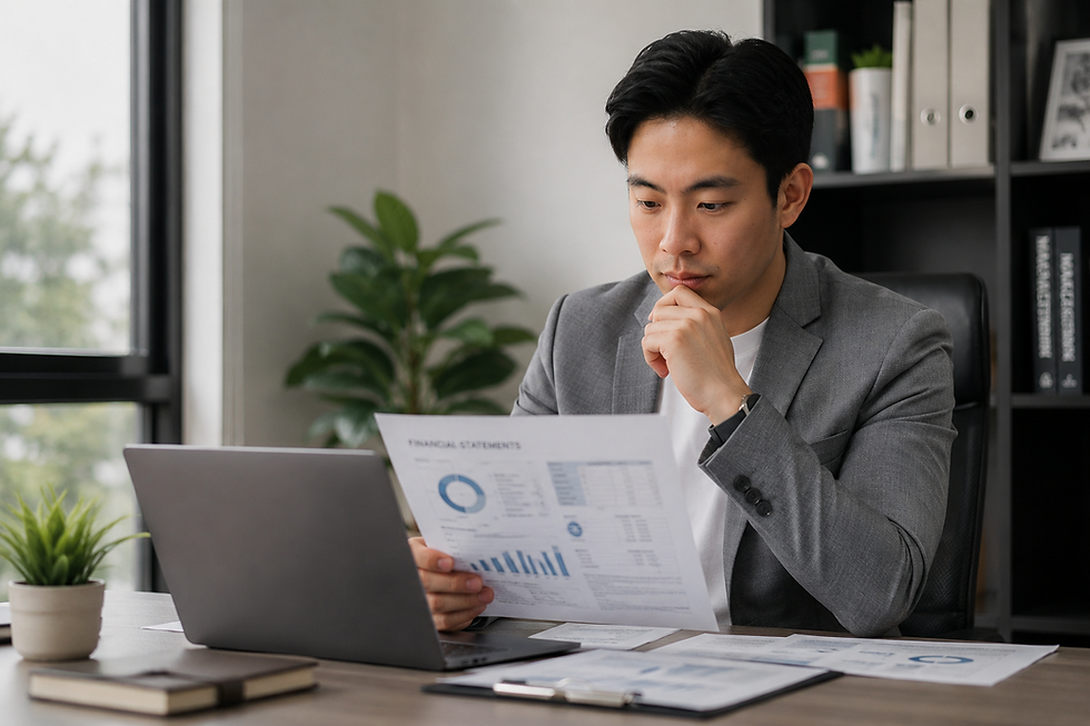 Benjamin, a Singapore stock investor, is studying financial reports.