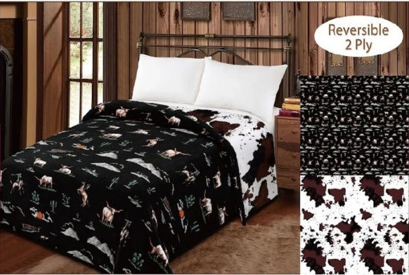 Reversible King Mia blanket - Night Rodeo/Cowprint