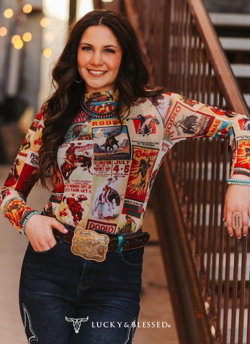 Collage Printed Long Sleeve Mesh Top