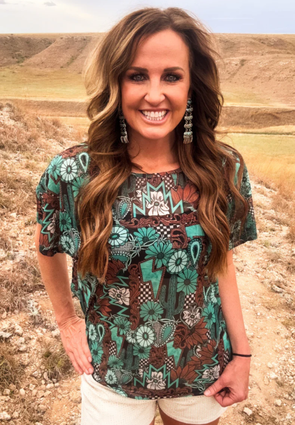 Sterling Kreek Tattoos in Turquoise Mesh Top