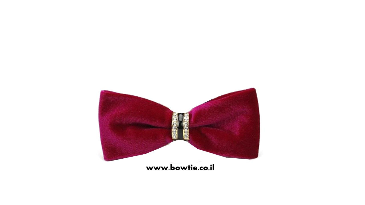 עניבת פפיון קטיפה בורדו חבק זהב יהלומים