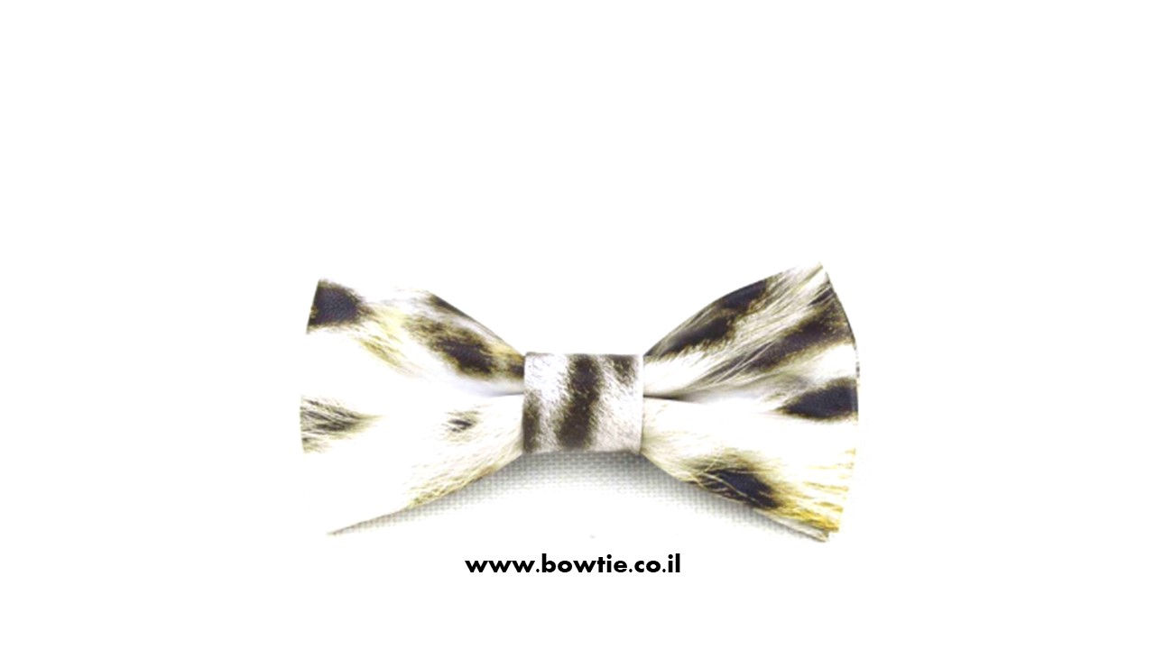 עניבת פפיון דמוי עור פרווה חום לבן