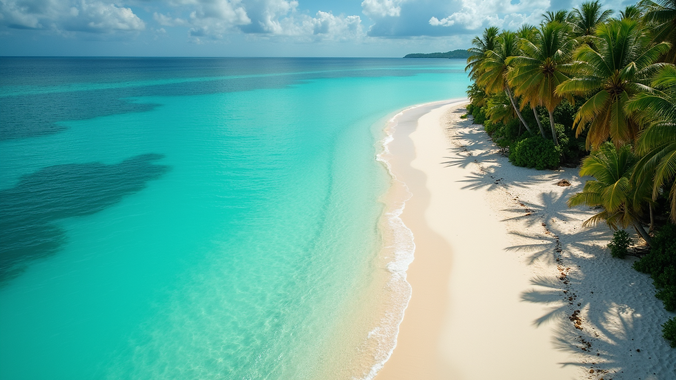 High angle view of a secluded tropical beach with turquoise water