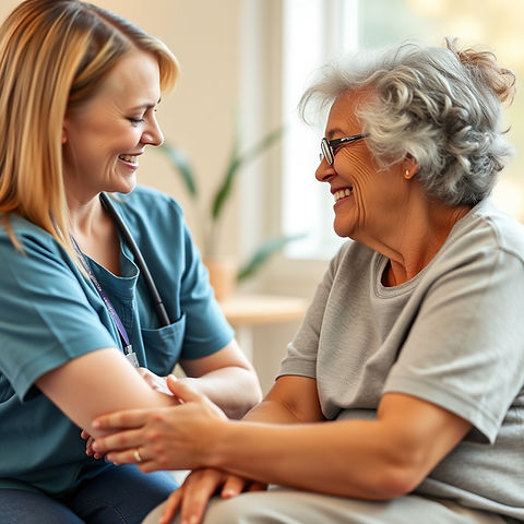 Add 1–2 images___caregiver + client interaction_warm companionship moment (smiling, conver