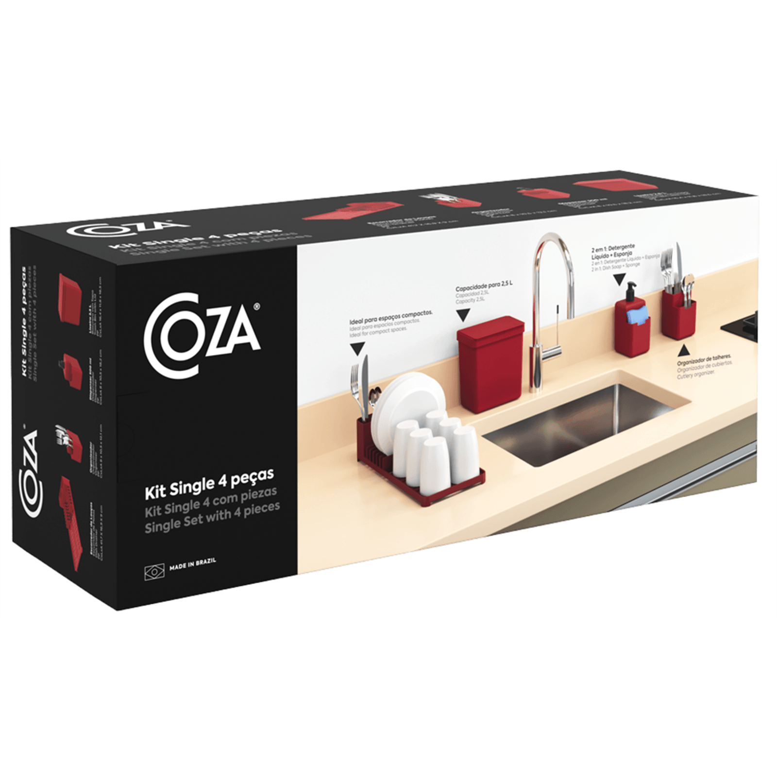 KIT ORGANIZADOR SUA PIA SINGLE VERMELHO BRINOX