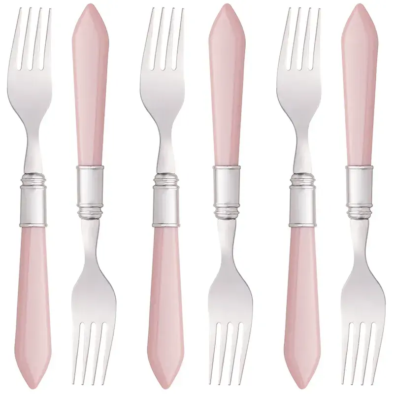 CONJUNTO 6 GARFOS PARA MESA INOX COM CABO PLÁSTICO ROSA LYOR