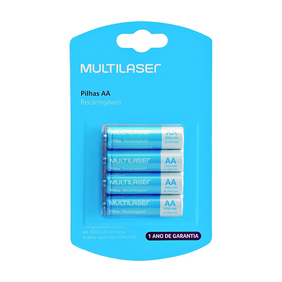PILHA RECARREGÁVEL AA 2500MAH MULTILASER CB052 - 4 UNIDADES