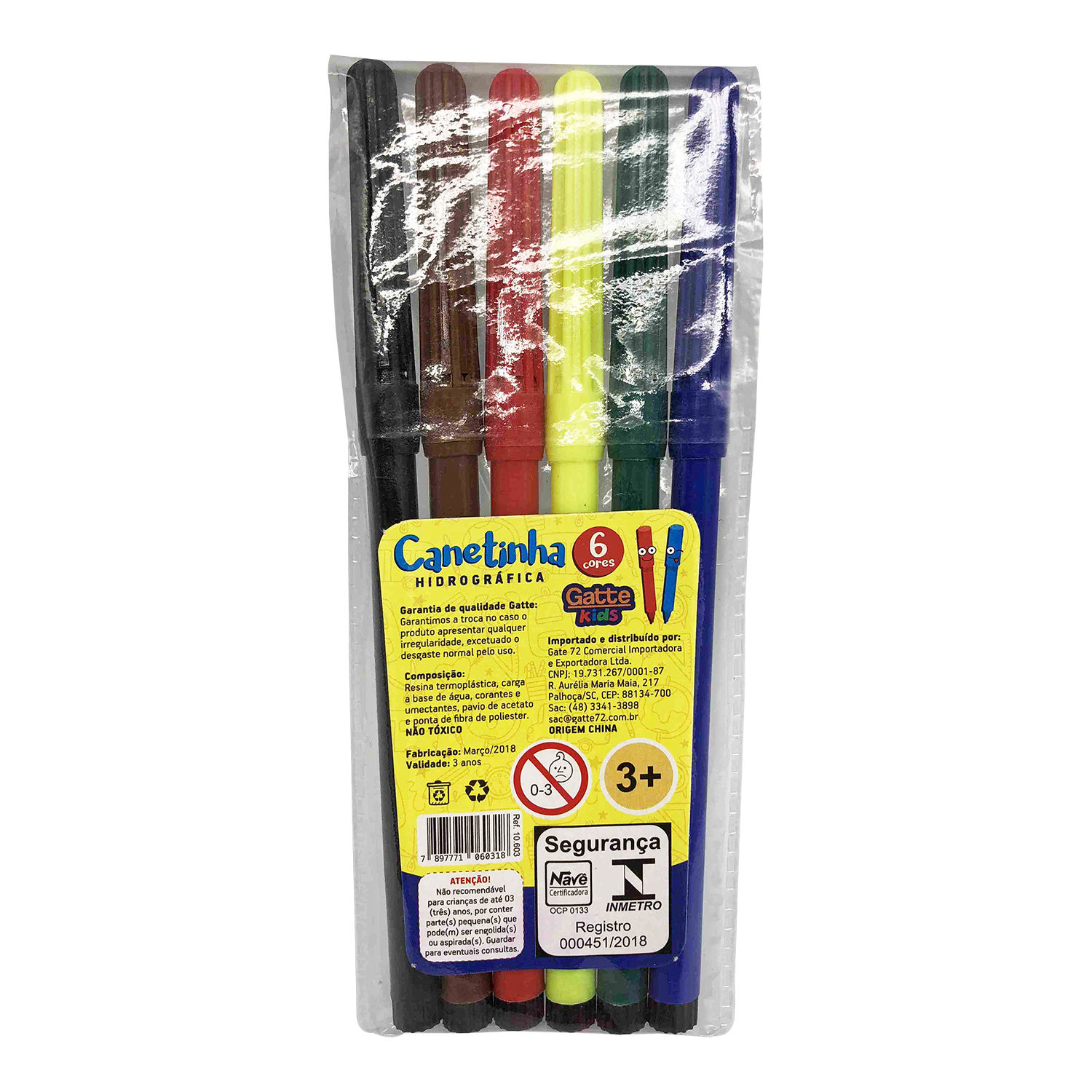 CANETINHA HIDROCOR KIDS 6 CORES GATTE