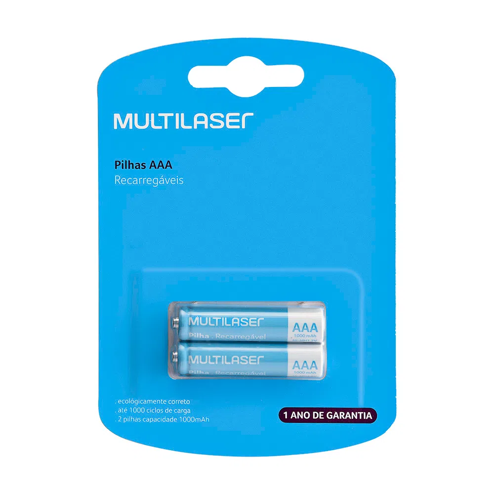 PILHA RECARREGÁVEL AAA 1000MAH MULTILASER - 2 UNIDADES
