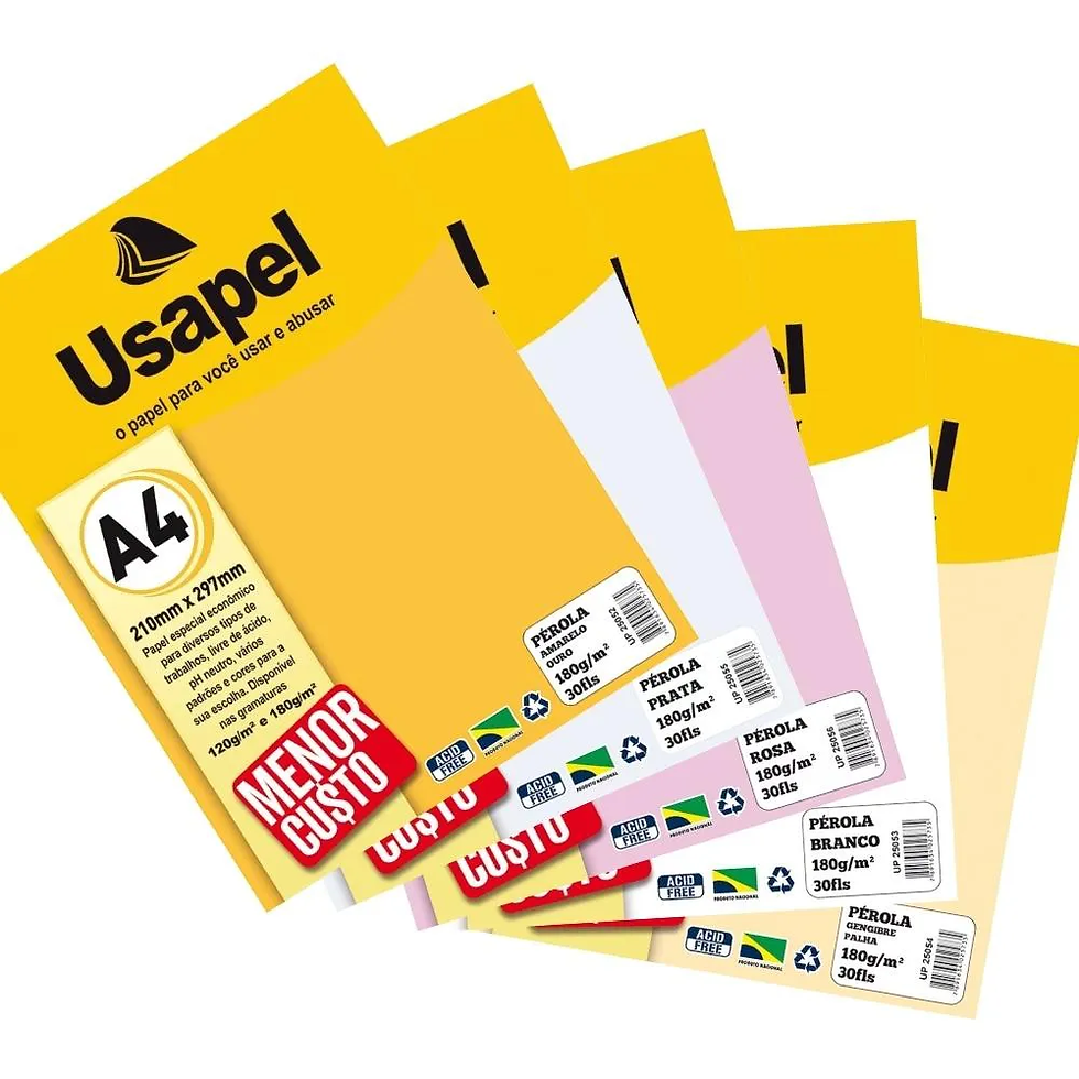 PAPEL PÉROLA A4 USAPEL 180G COM 30 FOLHAS (CORES VARIADAS)