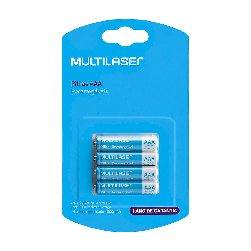 PILHA RECARREGÁVEL AAA 1000MAH MULTILASER CB050 - 4 UNIDADES