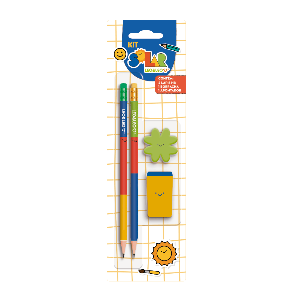 KIT LÁPIS HB SOLAR COM APONTADOR+BORRACHA LEONORA
