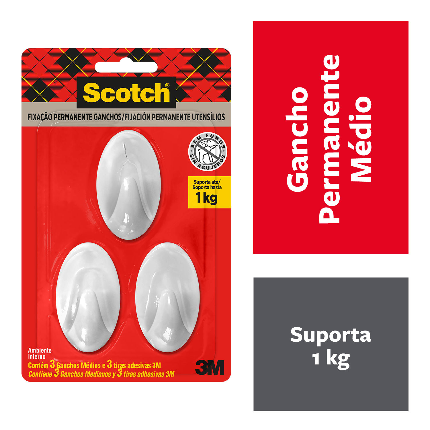 GANCHO ADESIVO MÉDIO SCOTCH 3M