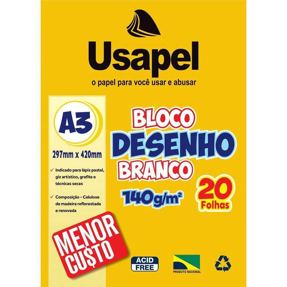 BLOCO DE DESENHO A3 BRANCO 140G USAPEL - 20 FOLHAS
