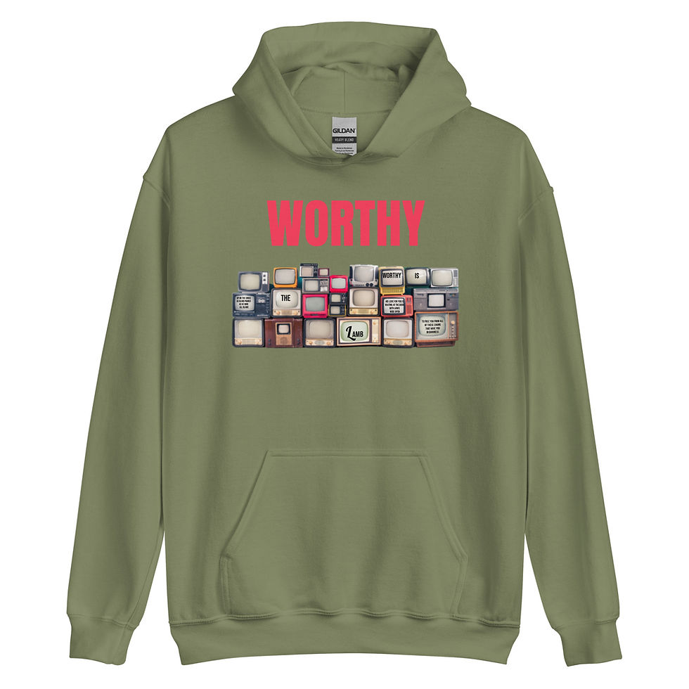 Thumbnail: Worthy is Lamb Unisex Hoodie (Grey, Blue, Military Green)