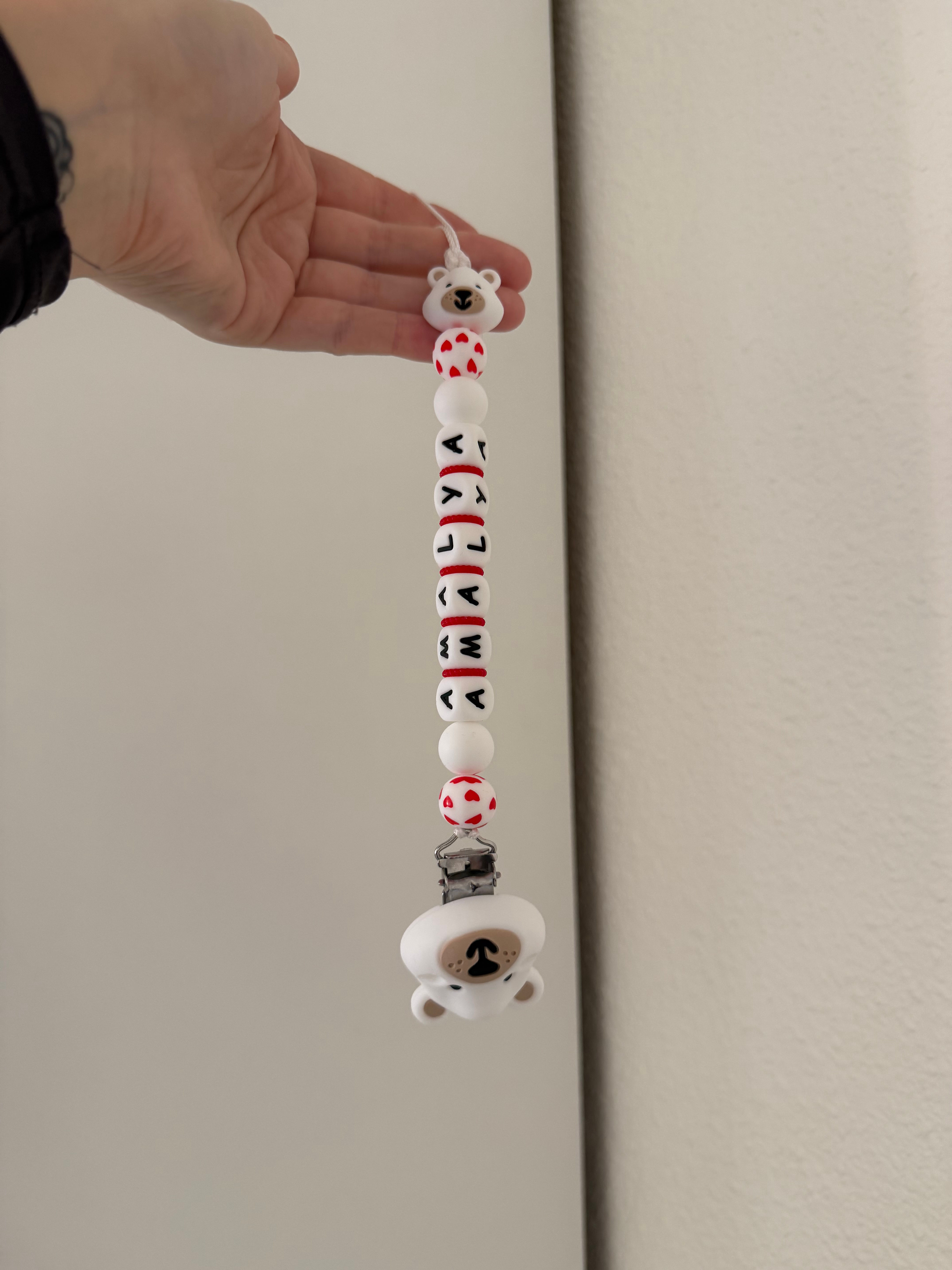 Attache tétine ours blanc