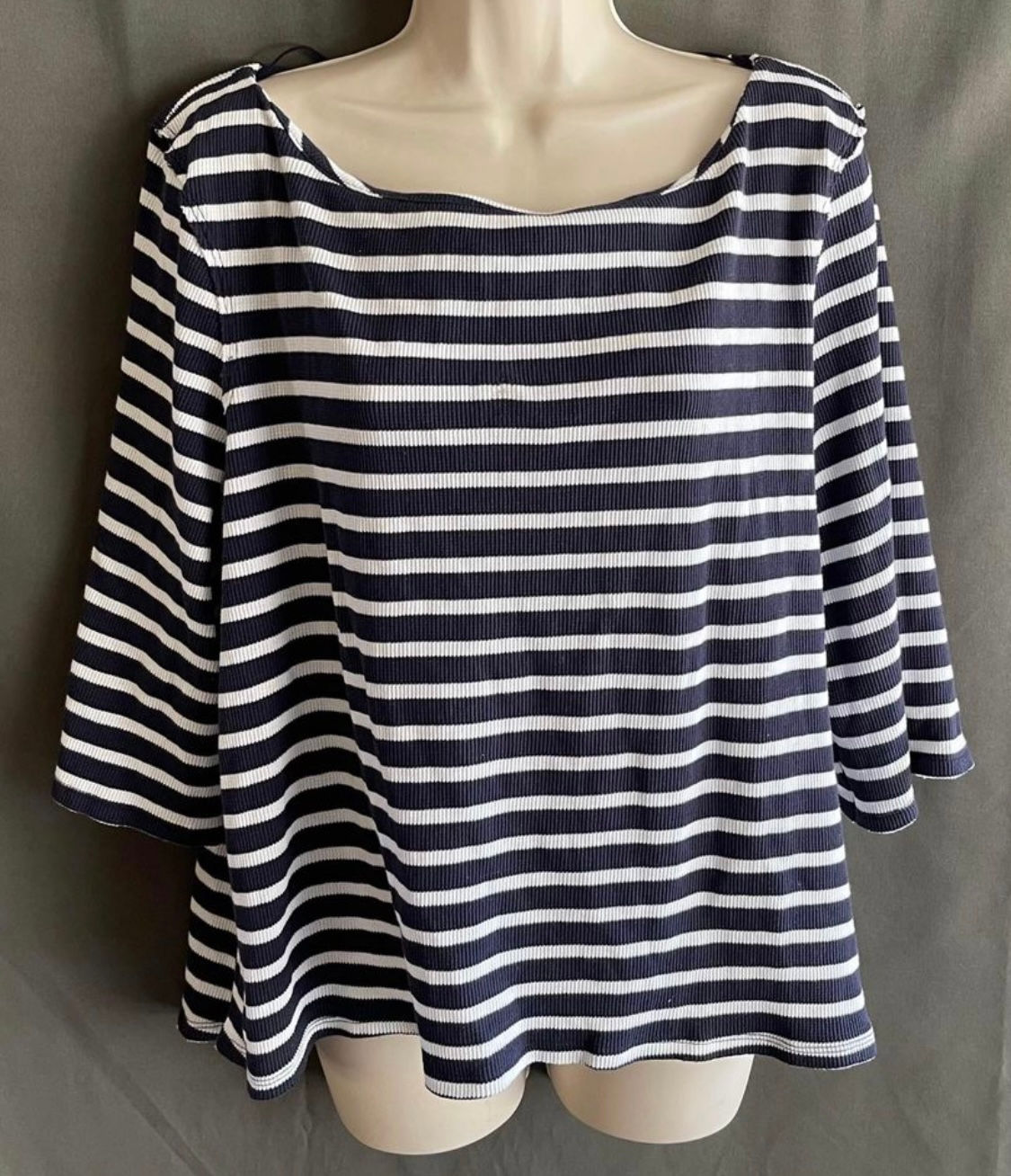 (09)NWOT women's striped 3/4 sleeve cannes top Free People (L) MSRP $93