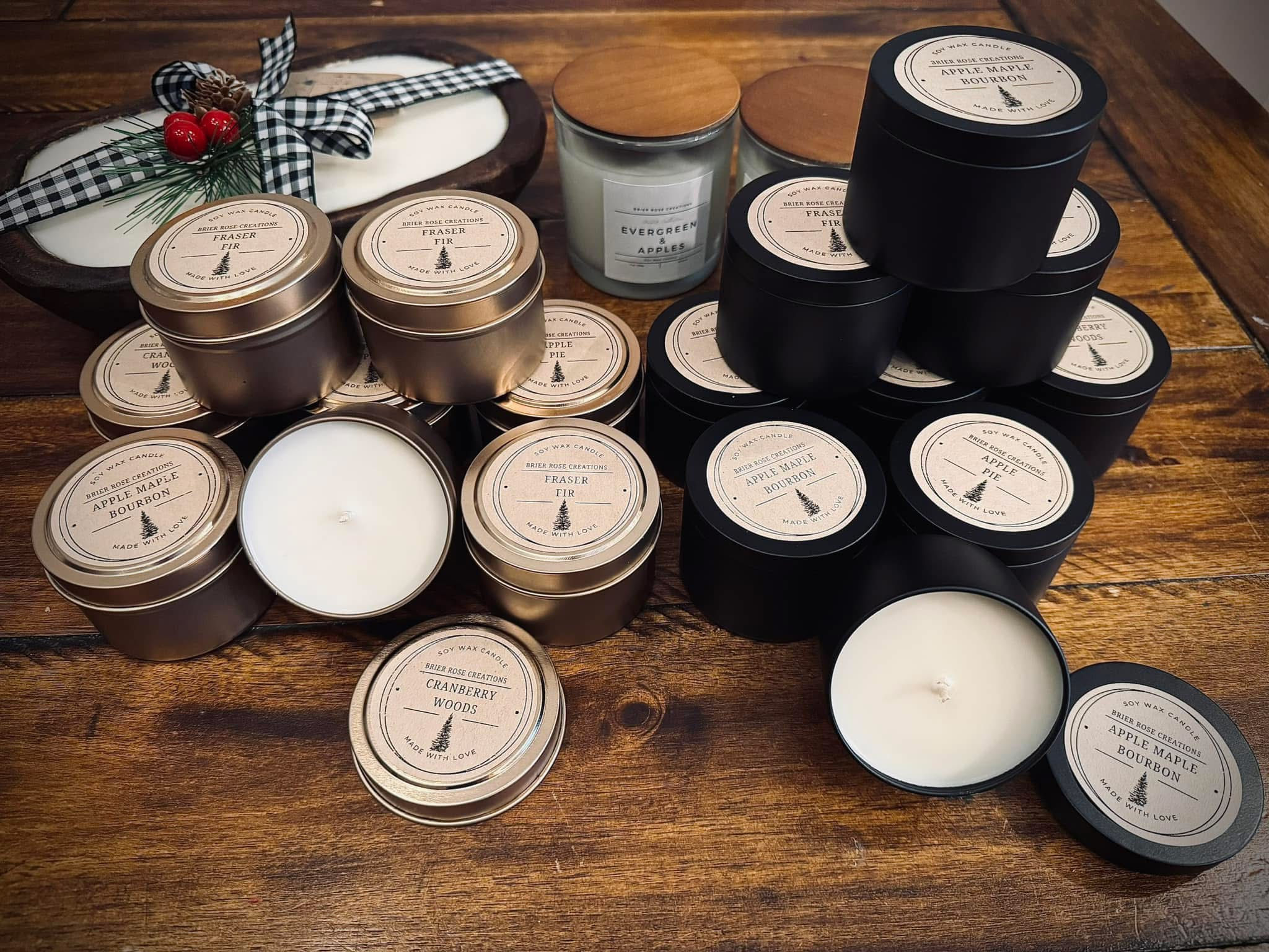 4 oz Gold or Black Tin Candle 