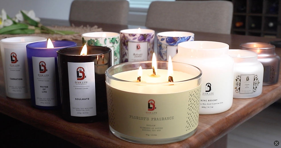 All Diva Life soy wax candles placed on a table top