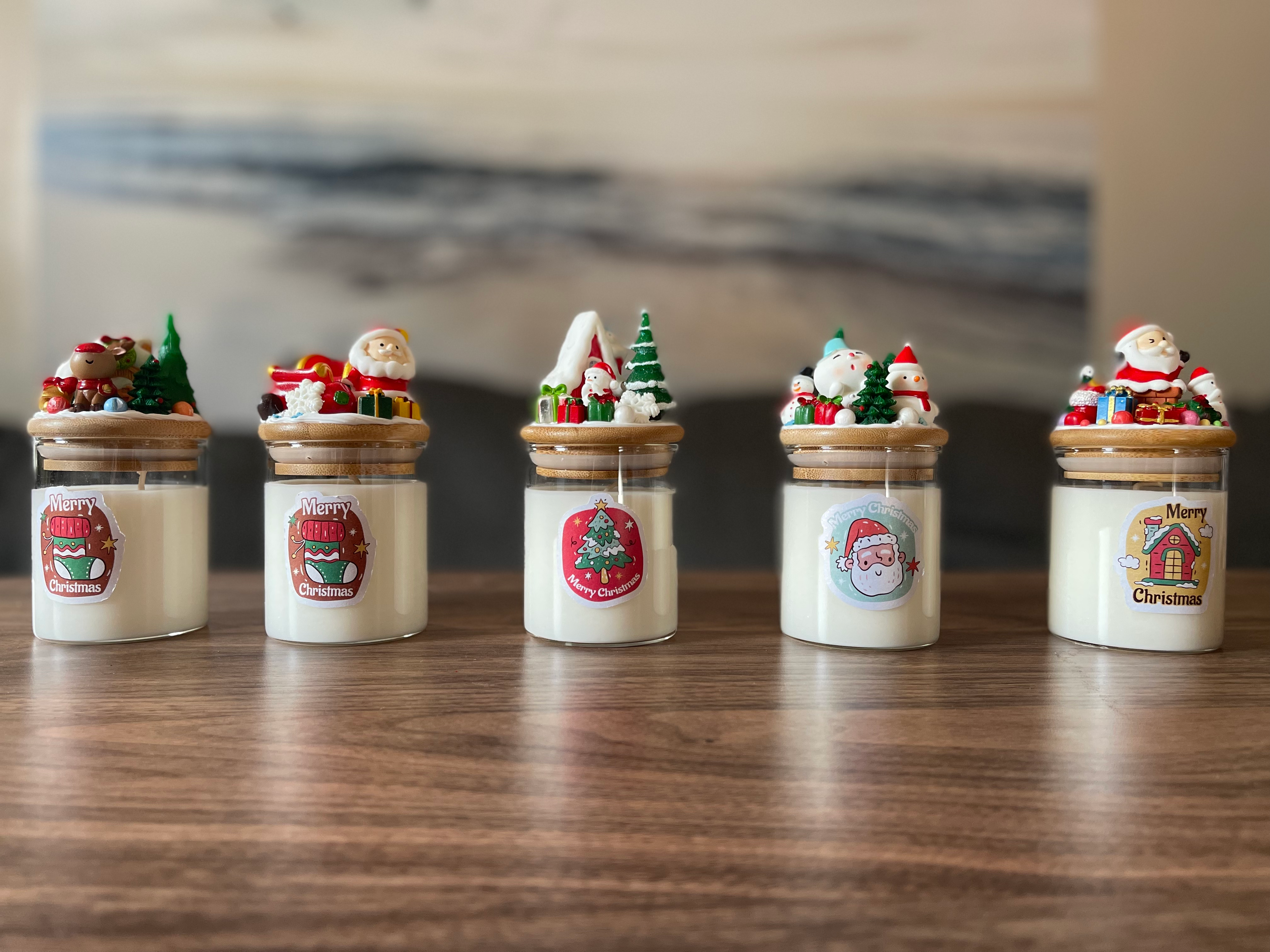Christmas Candles with Holiday-Themed Lid