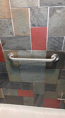 shower safety grab bar on tile shower