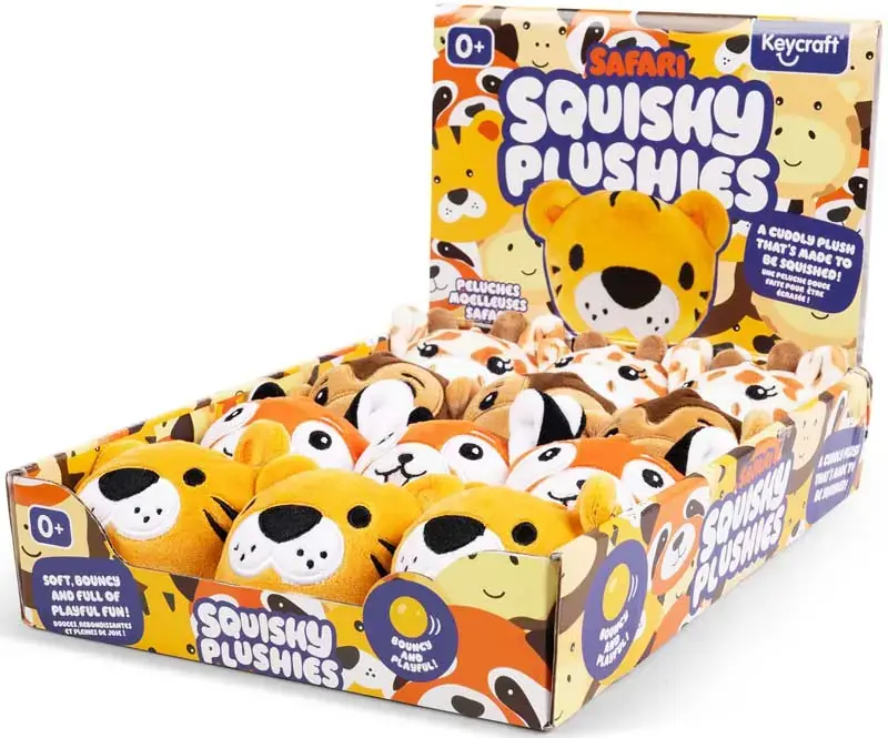 Thumbnail: Keycraft Safari Squishy Plushies display with sugar gel filled animal sensory toys suitable from birth