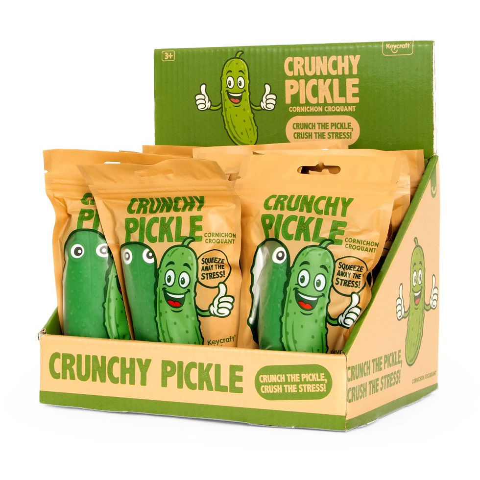 Thumbnail: Keycraft Crunchy Pickle Squishy green pickle shaped ASMR sensory fidget toy with googly eyes and satisfying crunchy squeeze t