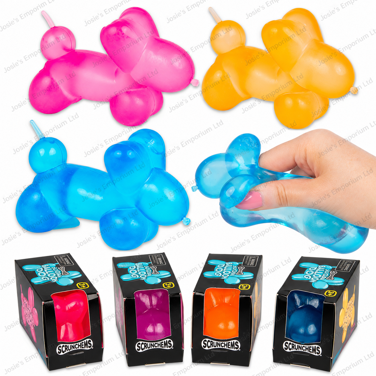 Scrunchems Sugar Balloon Dog Squishy sugar gel sensory fidget toy in assorted bright colours