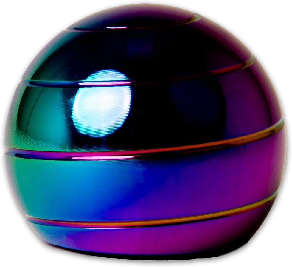 Rainbow metal spinning sphere fidget toy with colour-shifting metallic finish
