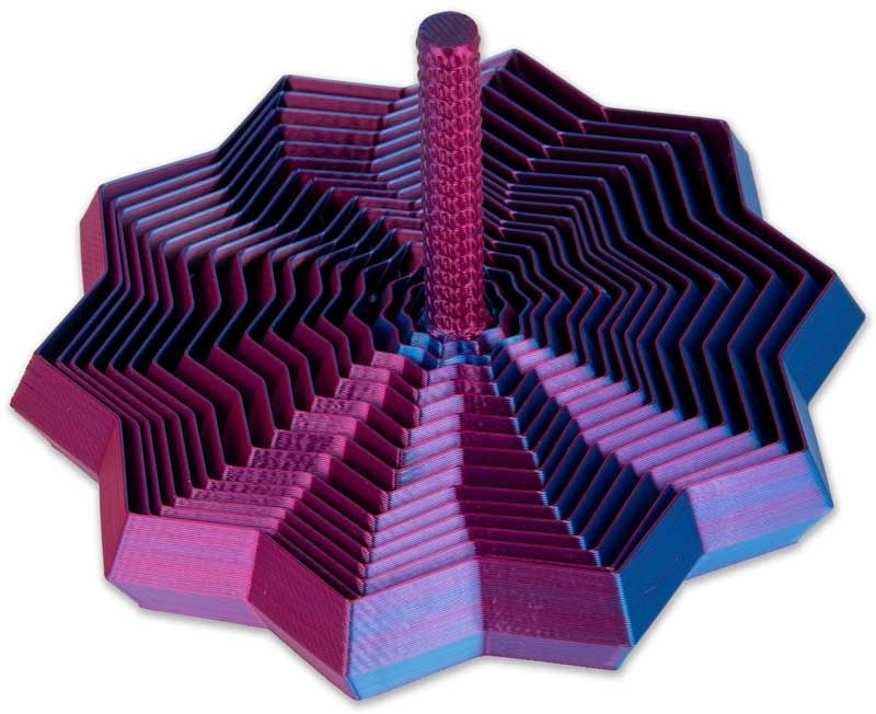 Thumbnail: 3D Printed Expandable Cone Fidget Toy showing multicoloured layered star design expanding upwards into a tall sensory cone