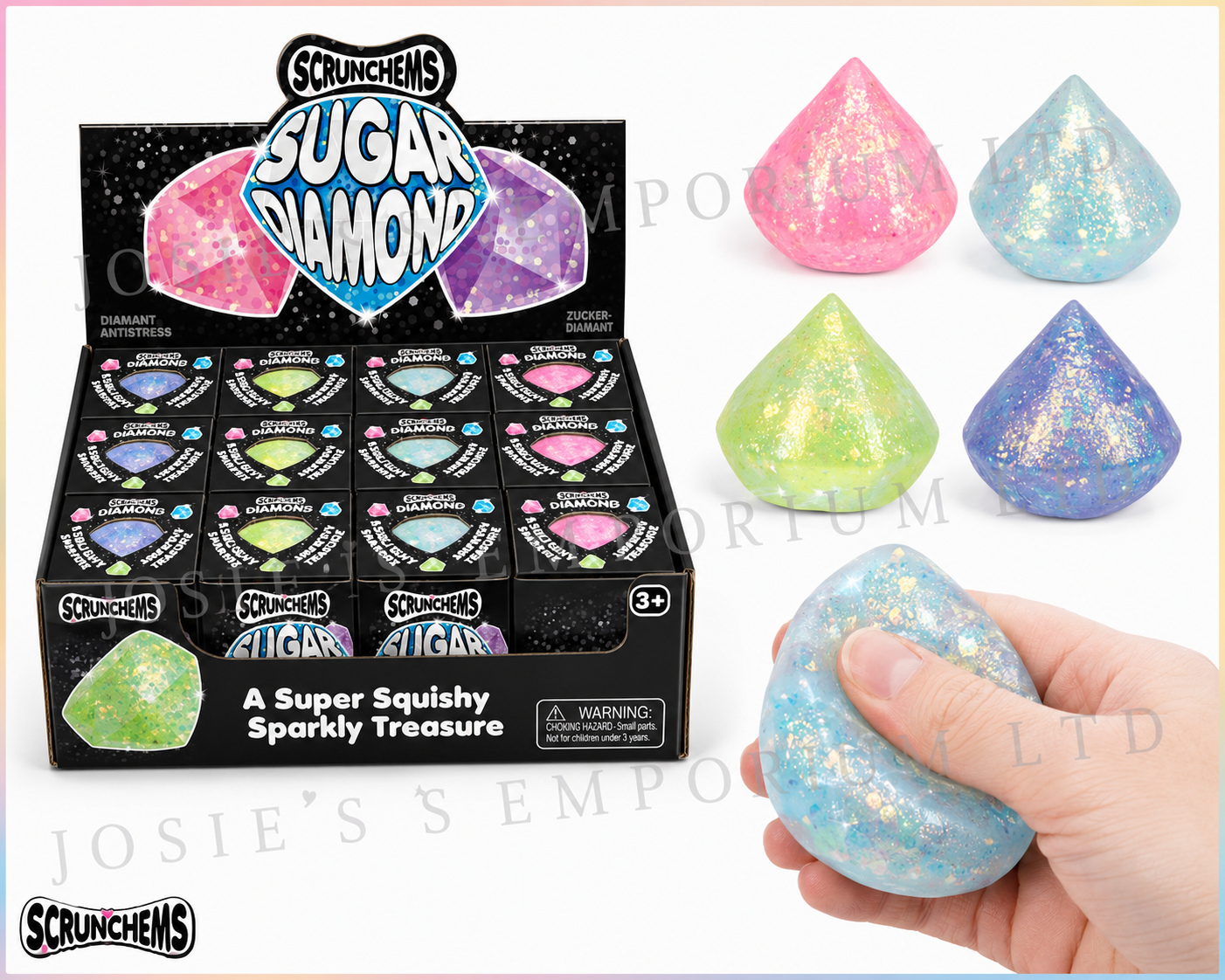 Scrunchems Sugar Diamond Squishy | Glitter Sensory Fidget Toy