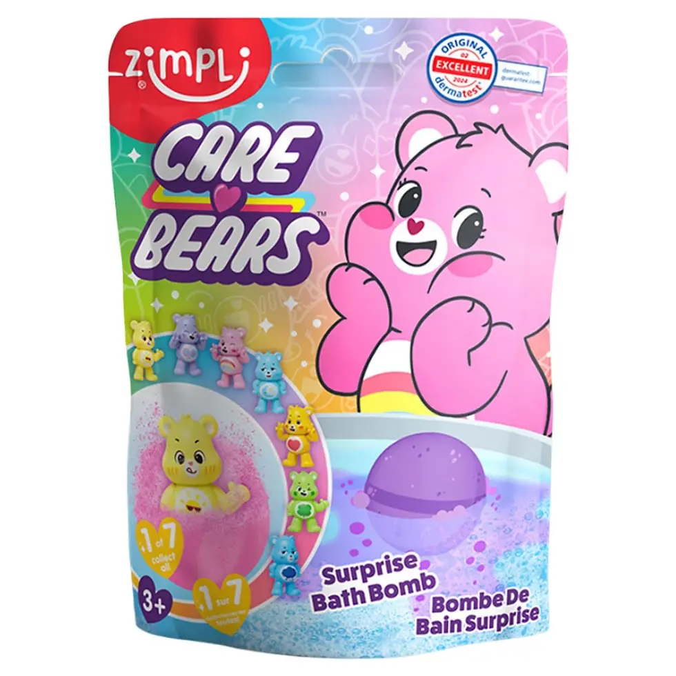 Zimpli Kids Care Bears Surprise Bath Bomb with hidden collectible Care Bear toy and seven Care Bears to collect