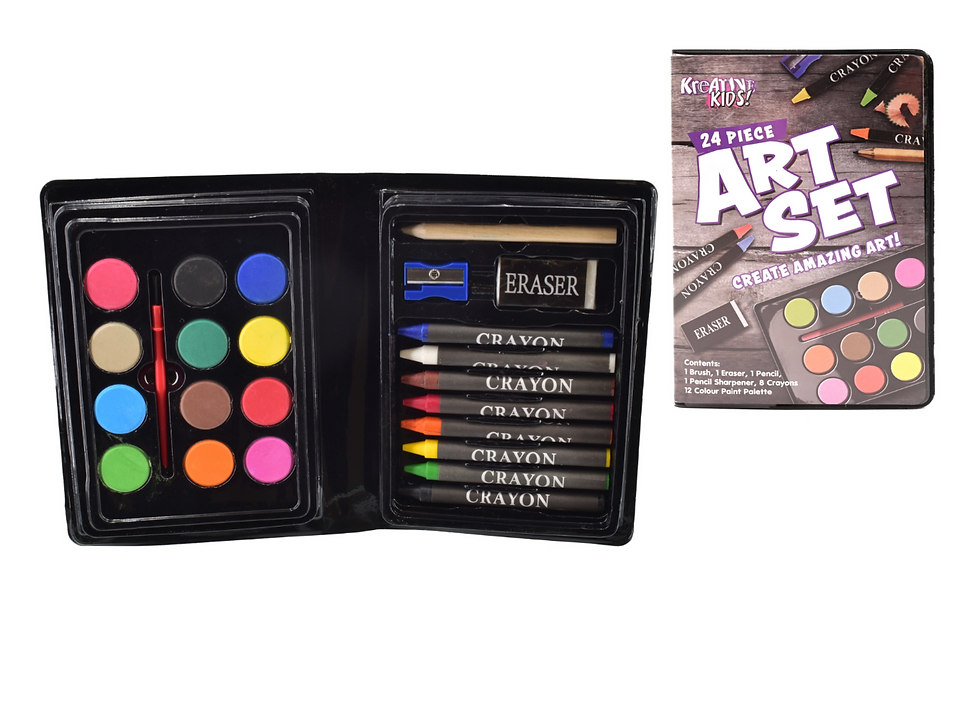 24 Piece Kids Art Set – Paints, Crayons & Drawing Supplies Case
