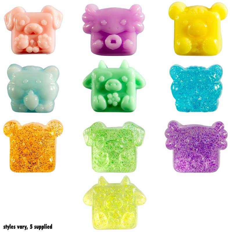 Thumbnail: MushyKinz Taba Squishy Bag Charm with five slow-rising mini Pocket Palz squishies in a clear clip-on pouch