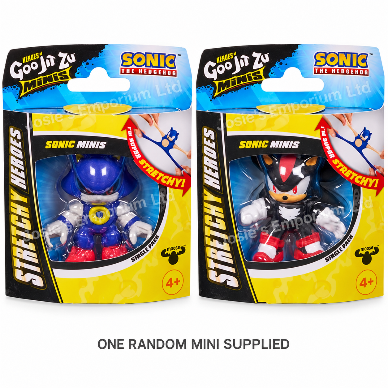 Heroes of Goo Jit Zu Sonic Minis Metal Sonic and Shadow single packs shown as examples; one random mini figure supplied.