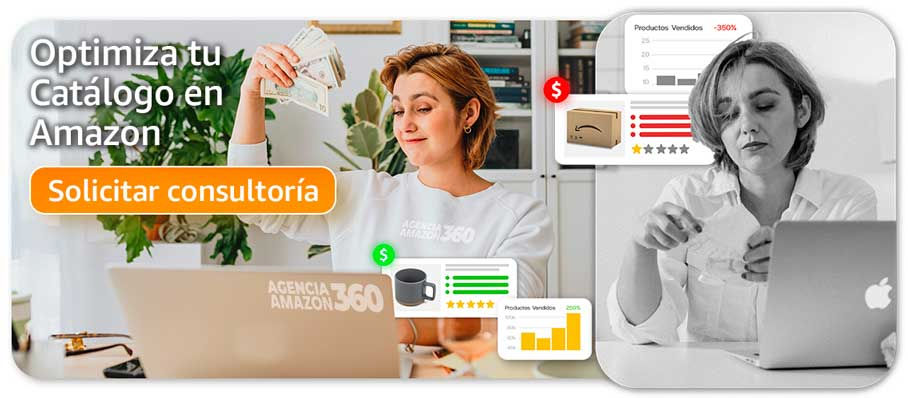 Agencia Amazon 360 con comparativa antes/después de un listing de Amazon