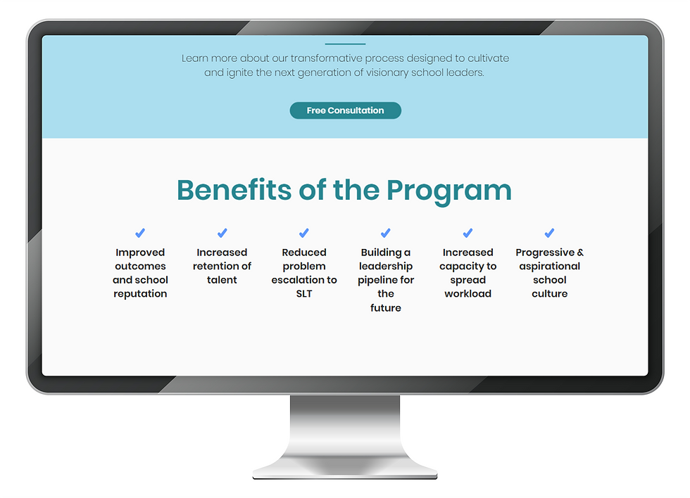 A header says Benefits of the Program. Below are six short sentences in a horizontal row with checkmarks above them.