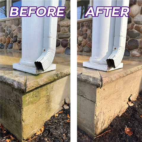 Before and after of a rain gutter
