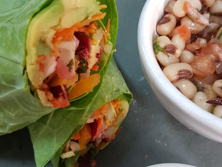 Vegan Recipe: Collard Green Wrap, Vinaigrette Beans and Chickpeas Hummus